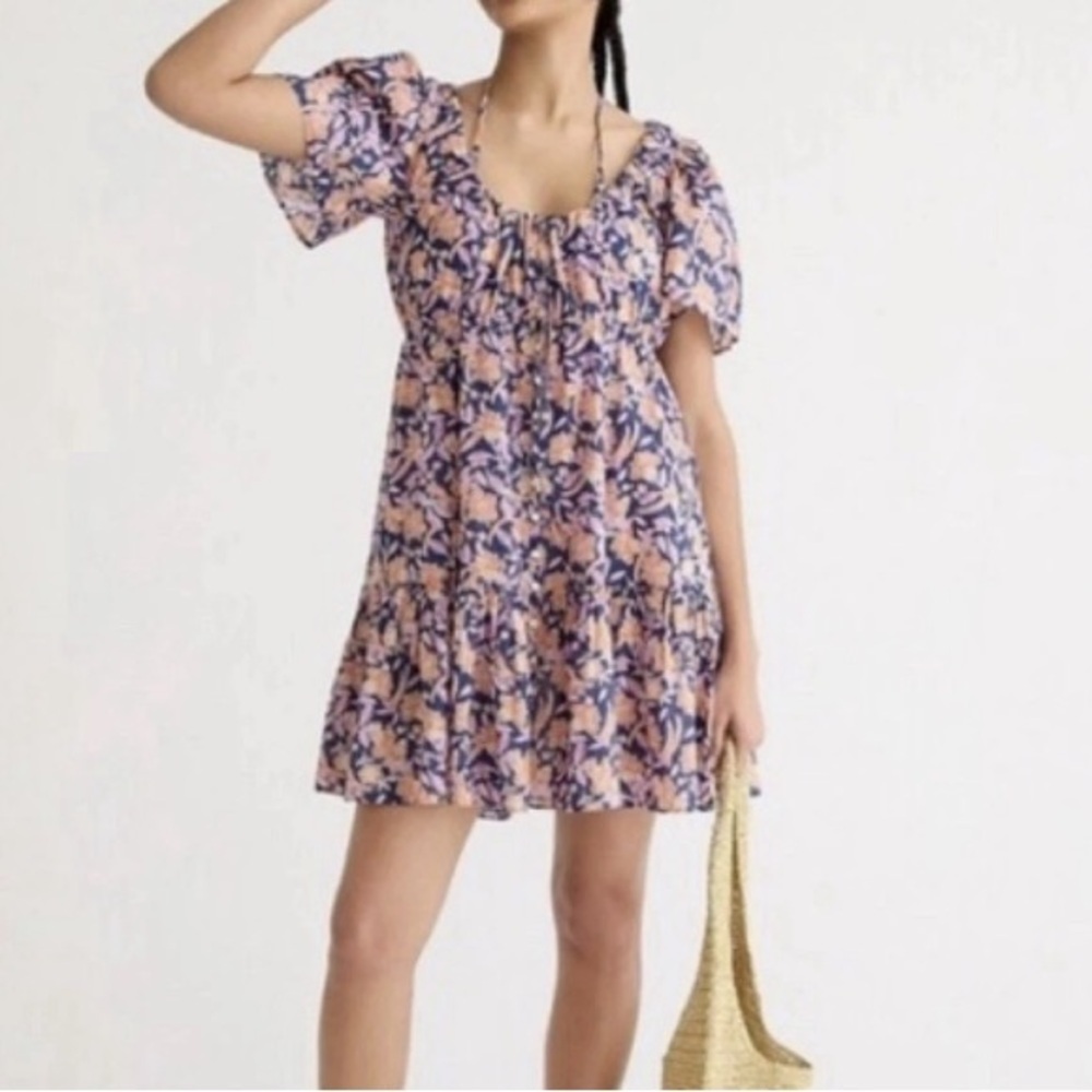 J. Crew Womens Button Front Voile Beach Dress Size XS Painted Block Print